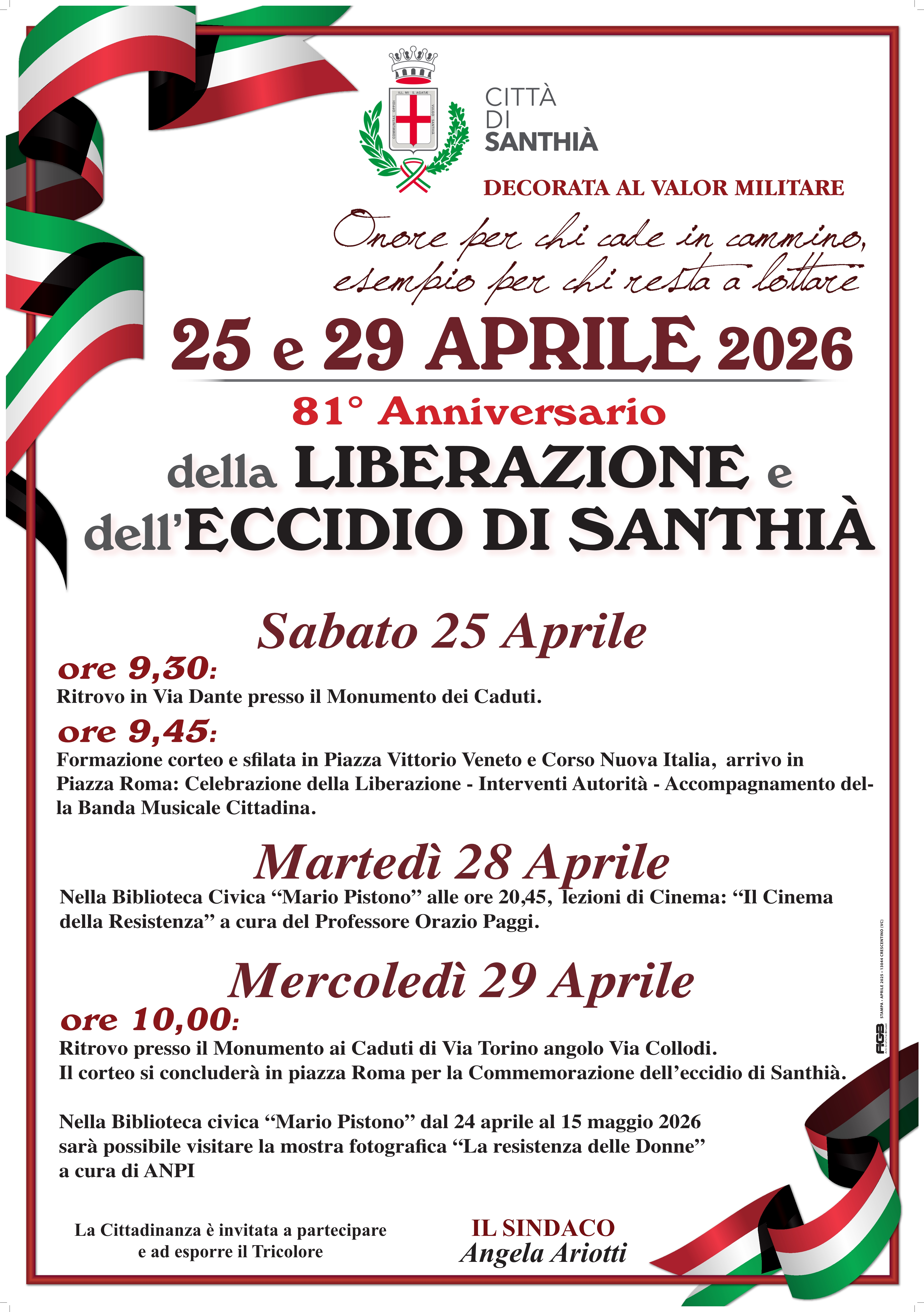 Santhià celebra l'81° Anniversario della Liberazione e il ricordo dell'Eccidio